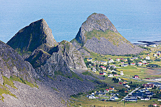 岩石,顶峰,乡村,围绕,海洋,岛屿,诺尔兰郡,罗弗敦群岛,群岛,挪威,欧洲