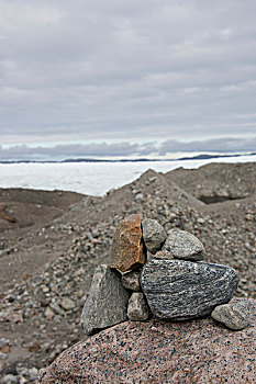 格陵兰,大,峡湾,冰原,冰河,冰碛,结冰,碎片,风景,石头,累石堆,大幅,尺寸