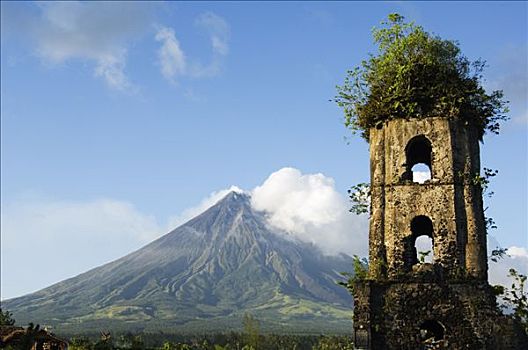 菲律宾,吕宋岛,省,教堂,遗址,攀升,靠近,完美,火山,位置,人,掩埋,喷发