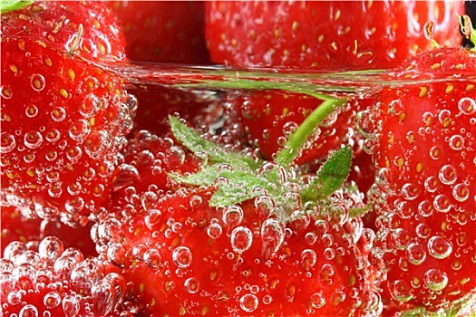 草莓,水中,特写