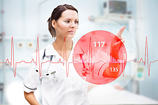 护理,指点,无形,显示屏,数码,红色,心电图,线条,前景,病房