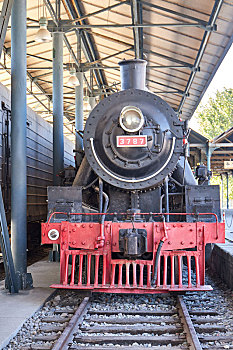 北京铁道博物馆里的老式火车头,火车头