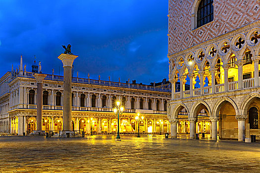 圣马科,广场,夜晚,威尼斯,意大利