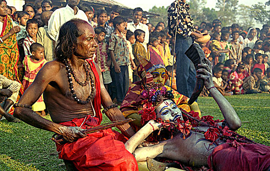 印度教,表演,场景,神话,女神,时间,节日,孟加拉,2009年,拿,白天,四月