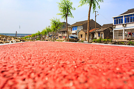 房子,塑胶,道路,自行车道,河道,水环境治理