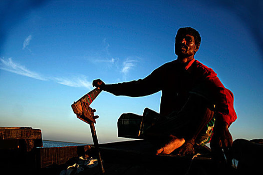 船夫,库尔纳市,孟加拉,十一月,2007年