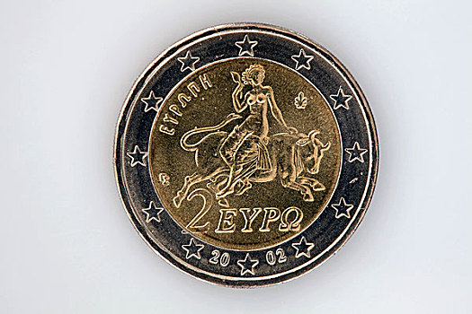 后面,风景,两个,欧元,硬币,图像,欧洲,骑
