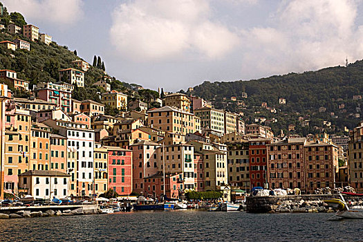 意大利,卡莫利,泊船,港口,彩色,城镇,建筑,背景