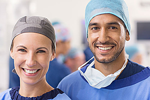 头像,微笑,医生,穿,手术帽,手术室