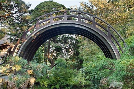 弯曲,木桥,日式庭园