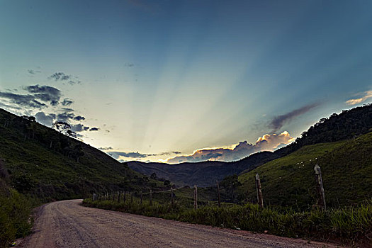 乡间小路,太阳光线,里约热内卢州,巴西,南美