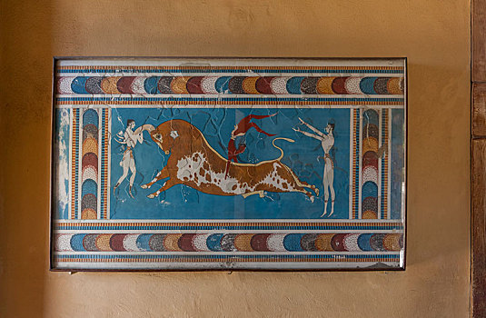 壁画,宫殿,克诺索斯,古城,伊拉克利翁,克里特岛,希腊,欧洲