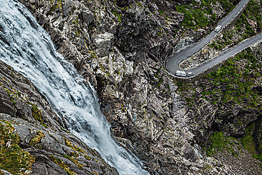 瀑布,急转弯,打开,挪威