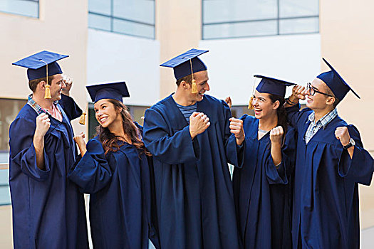 教育,毕业,人,概念,群体,微笑,学生,学位帽,长袍,制作,成功,手势,室外