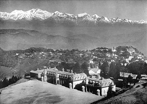 雪,山脉,大吉岭,俯视,学校,西孟加拉,印度