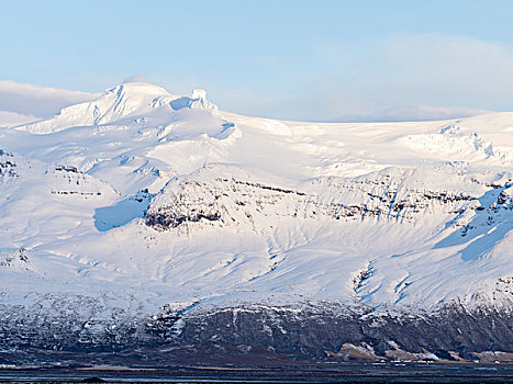 冬天,雪冠,火山,瓦特纳冰川,顶峰,攀升,山,冰岛,大幅,尺寸