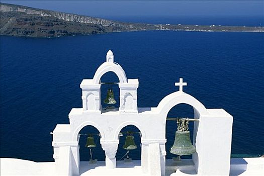 钟楼,教堂,锡拉岛,基克拉迪群岛,希腊,欧洲