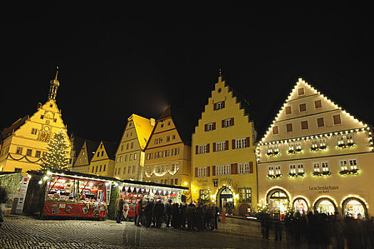 圣诞市场,夜晚,罗腾堡,巴登符腾堡,德国