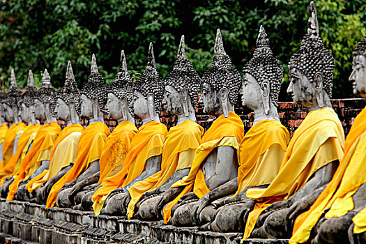 石头,佛,排列,庙宇,泰国