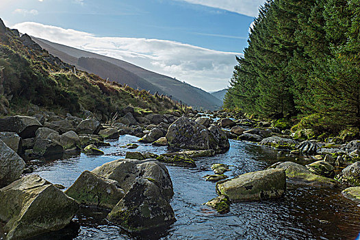 风景,河流,石头,威克洛郡,山,远景,国家公园,伦斯特,省,爱尔兰