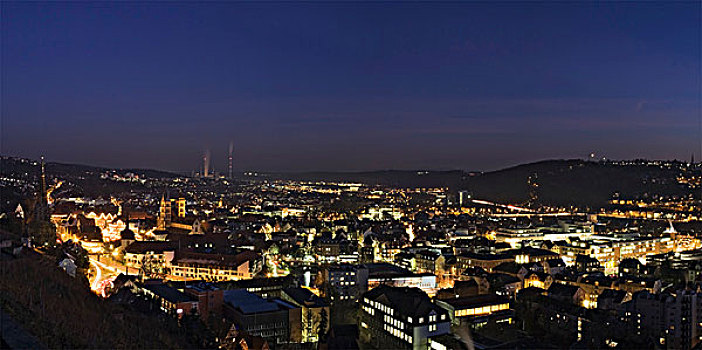 风景,埃斯林根,内卡河,夜晚,巴登符腾堡,德国,欧洲