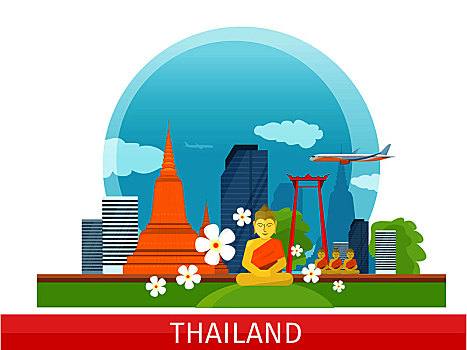 泰国,旅行,旗帜,风景,传统,泰国人,地标建筑,摩天大楼,建筑,自然,局部,序列,世界,矢量,插画