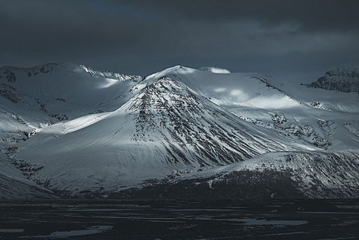 冬季冰岛冰山雪地与冰川