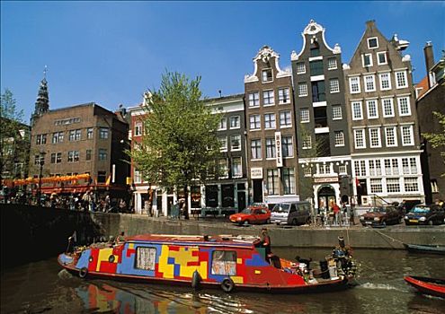 荷兰,阿姆斯特丹,驳船,人,汽车