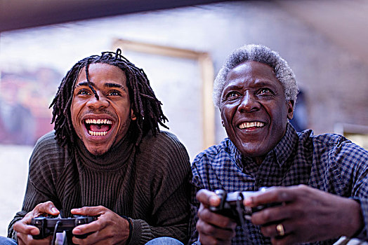 热情,爷爷,孙子,玩,电子游戏