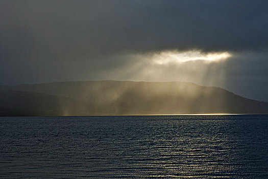 间隙,云,太阳,发光,峡湾,西部,冰岛,欧洲