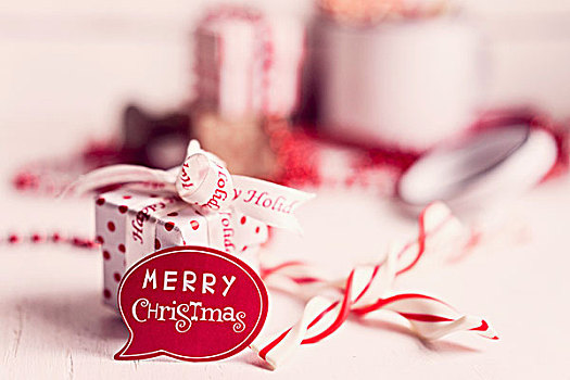 对话气泡框,读,圣诞快乐,正面,红色,白色,礼盒,糖果