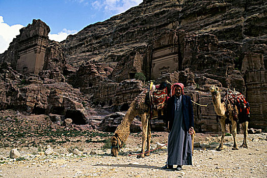 约旦,佩特拉,骆驼,陵墓,背景
