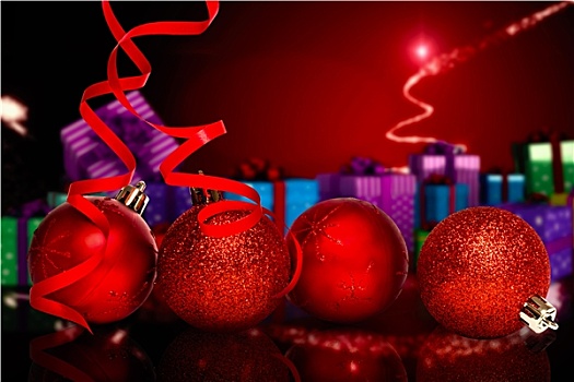 合成效果,图像,四个,红色,圣诞球,装饰