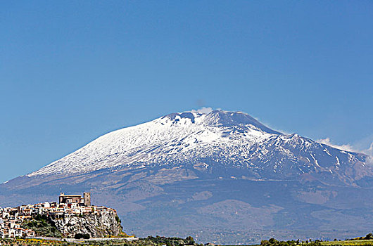 意大利,西西里,埃特纳火山,埃特纳山,左边,前景,乡村