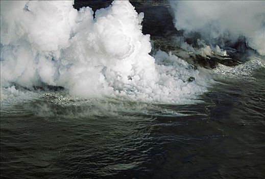 蒸汽,火山岩,飘动,海洋,夏威夷