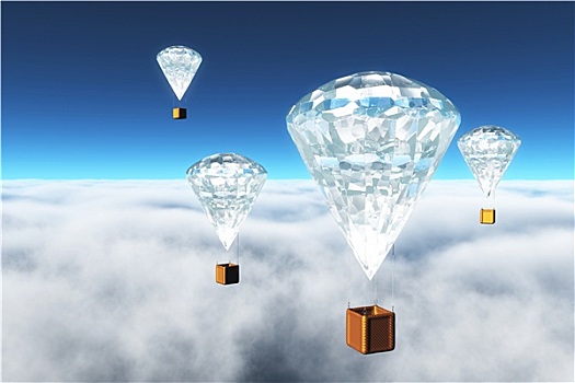 钻石,热气球,上方,云