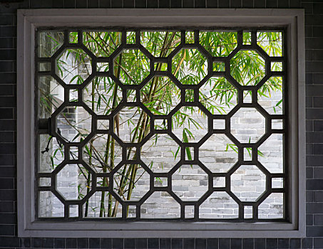 广州,清晖园,镂空,窗外,竹子