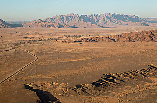 干燥,隔绝,山,脊,纳米布沙漠,后面,凹陷,塞斯瑞姆,航拍,纳米比诺克陆夫国家公园,纳米比亚,非洲