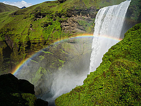 瀑布,上方,透明,悬崖,彩虹,雾气