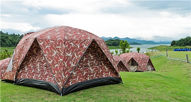 露营,帐篷,湖