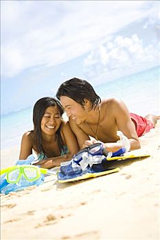 夏威夷,瓦胡岛,日本人,伴侣,海滩