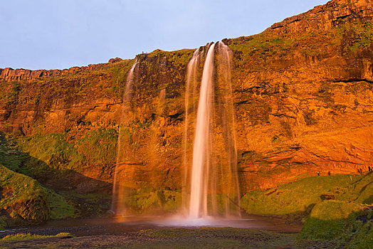 瀑布,晚上,亮光,冰岛,欧洲