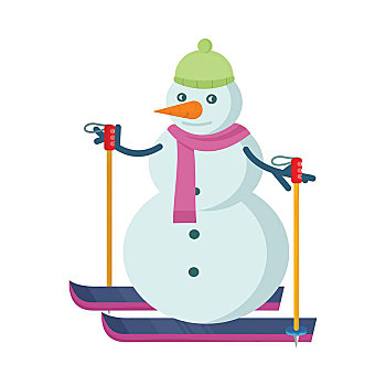 雪人,滑雪,绿色,帽子,粉色,围巾,隔绝,白色背景,寒假,概念,设计,卡通,娱乐,冬季运动,活动,圣诞节,奇景,矢量,插画