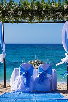 装饰,婚宴餐桌,海滩,浅
