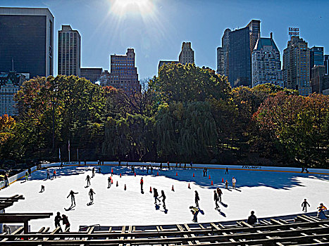 游客,滑冰,滑冰场,沃勒曼滑冰场,中央公园,曼哈顿,纽约,美国