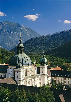 教堂,艾塔,正面,山峦,上巴伐利亚,巴伐利亚,德国,欧洲