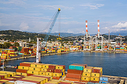 港口,起重机,一堆,运输,货箱,拉斯佩齐亚,商业,拉斯佩齐亚省,意大利