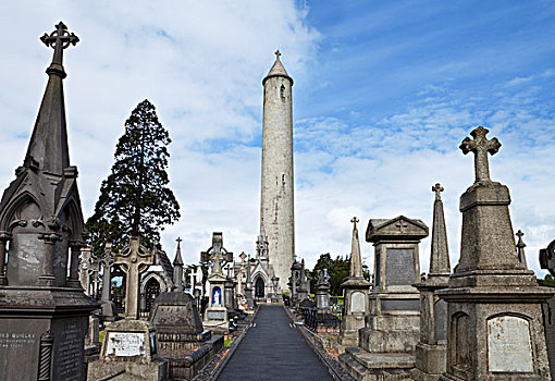 圆塔,站立,上方,墓地,都柏林,城市,爱尔兰