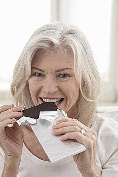 成年,女人,吃,巧克力