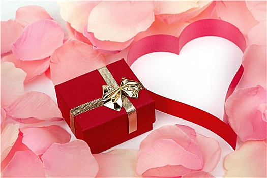 玫瑰花瓣,心形,情人节礼物,盒子,背景